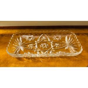 Anchor Hocking Prescut Rectangular Clear Glass Crystal Starburst USA Tray Dish